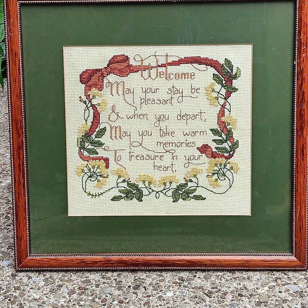 12" x 12" Framed Cross-stitch Welcome Sign - Picture 2 of 3